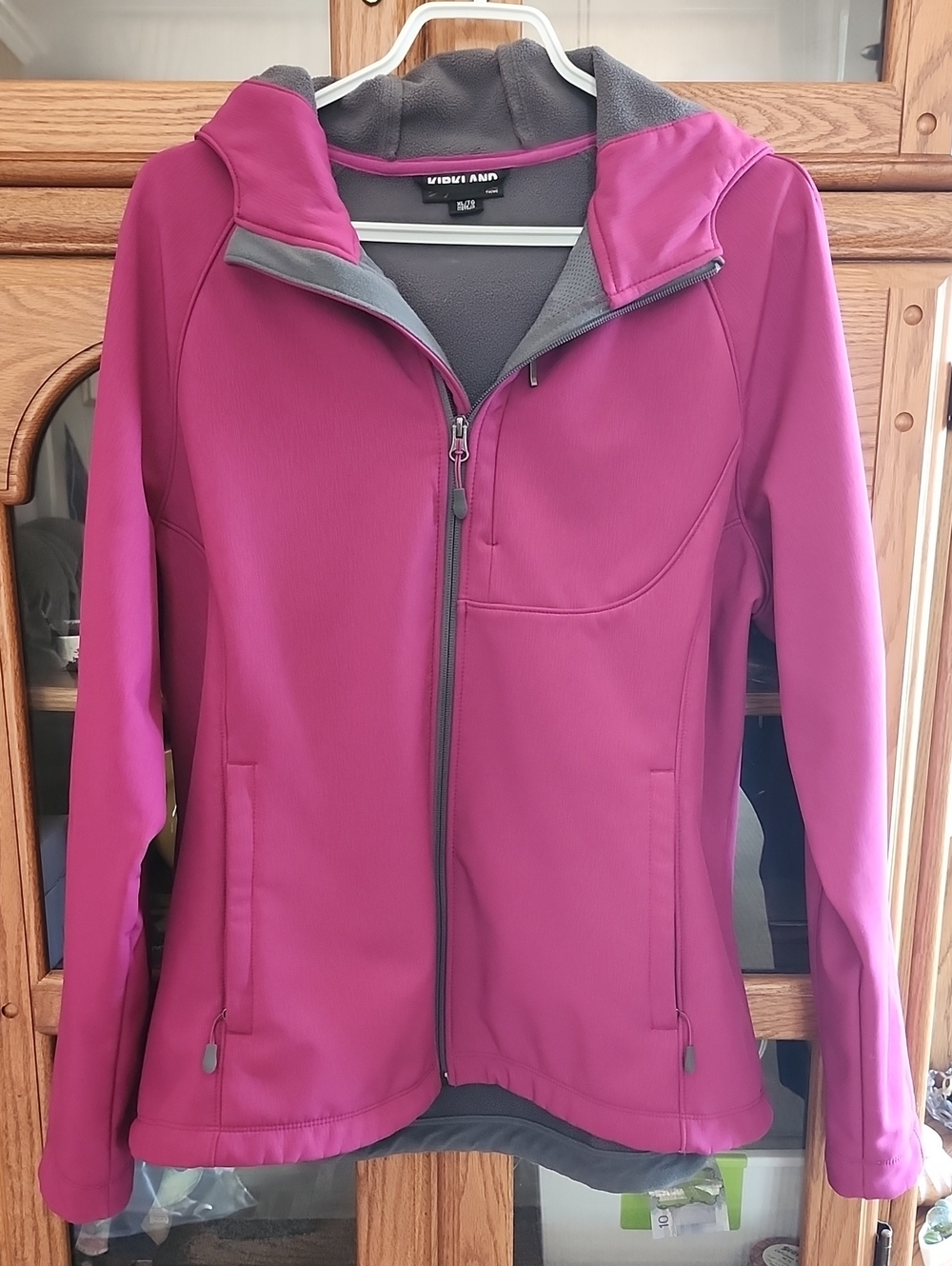 Kirkland Signature Raspberry Hooded Softshell Jacket with Gray Interior
